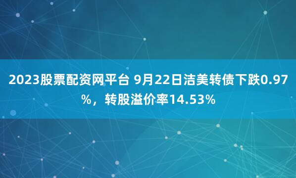 2023股票配资网平台 9月22日洁美转债下跌0.97%，转股溢价率14.53%